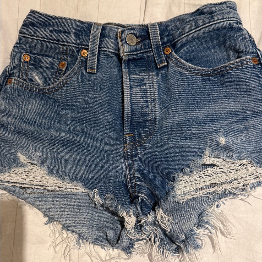 Levi's Blue Distressed Jean Shorts